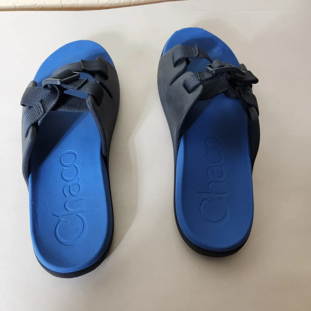 Chaco Kids Chillos Slide Sandals Blue Black Adjustable Straps Size 6 Junior